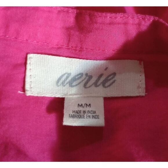 Aerie Shirt Ladies Medium Oversized Pink Semi Sheer Crochet - Picture 6 of 8